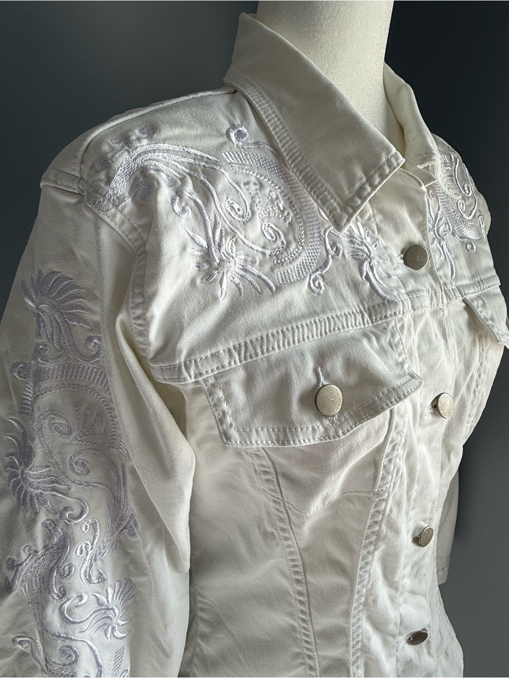 Embroidered White Denim Jacket